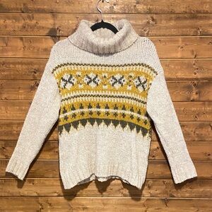 Chiaramente Made in Italy Beige & Mustard Turtleneck Sweater - Small